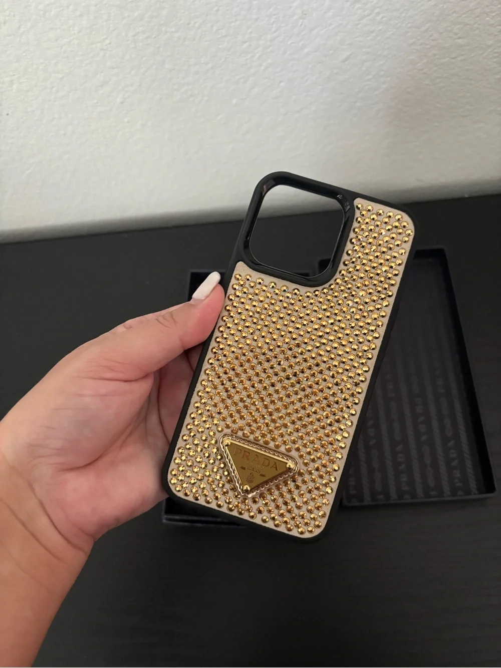 New Prada Gold Studded Designer iPhone Case iPhone 13Pro